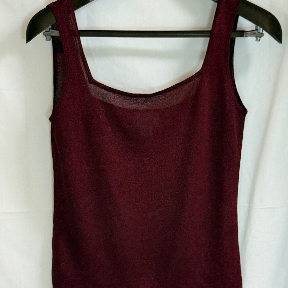 Ann Taylor Loft Womens Square Neck Sleeveless Top w/ Lurex - Burgundy - Size M